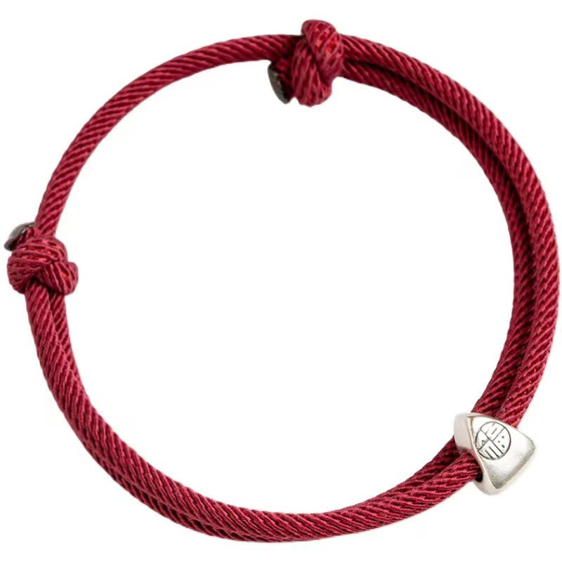 EverestArtstudios 925 Sterling Silver Fu Character Blessing Handmade Braided Bracelet