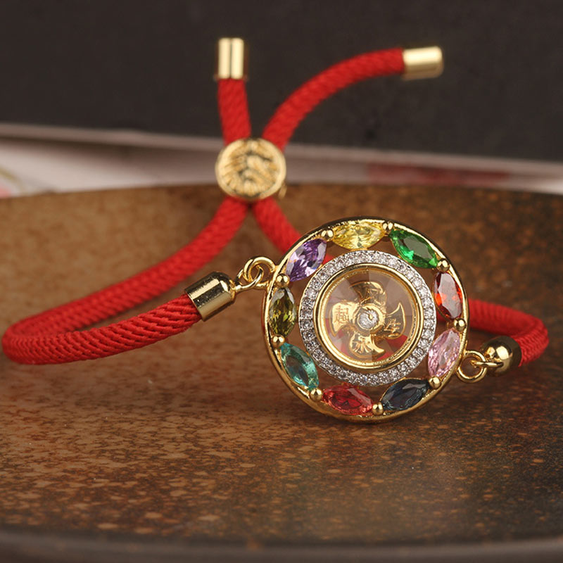 EverestArtstudios Colorful Zircon Copper Wealth Luck Rotation Bracelet Necklace Pendant
