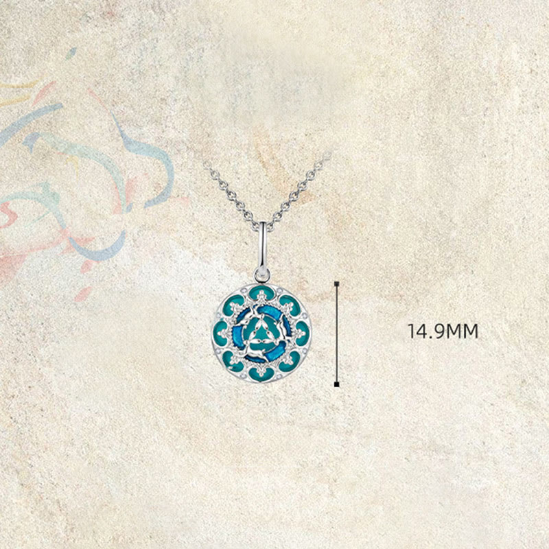 EverestArtStudios 925 Sterling Silver Round Turquoise Three Rabbits Balance Necklace Pendant