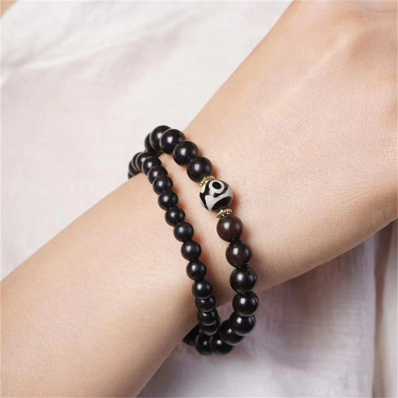 EverestArtStudios Tibet Ebony Wood Dzi Bead Balance Double Wrap Bracelet