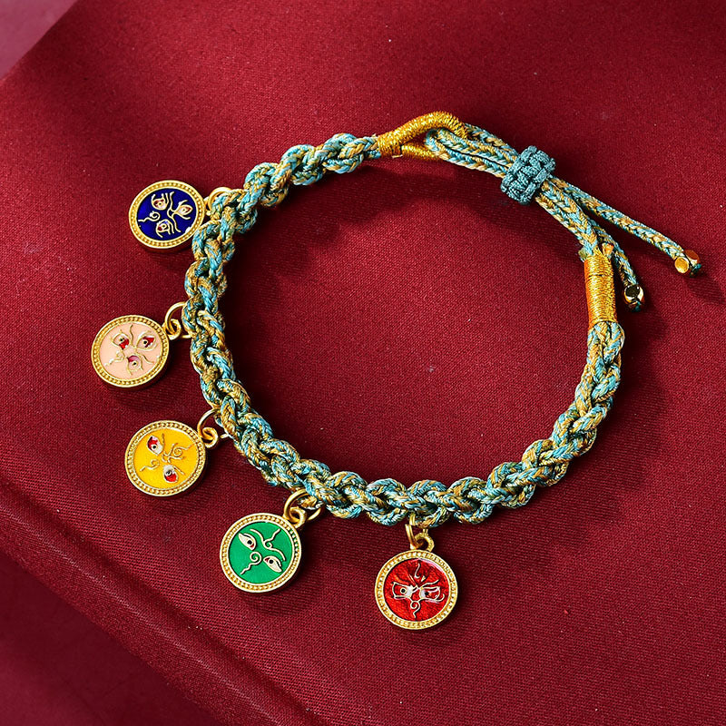 EverestArtStudios Handmade Tibetan Multicolored Rope Five God Of Wealth Luck Braid Bracelet