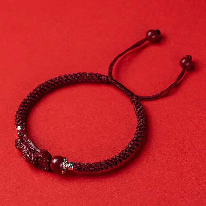 EverestArtstudios Handcrafted PiXiu Cinnabar Wealth Luck Braided Bracelet