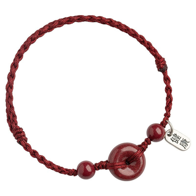 EverestArtStudios Handmade Cinnabar Peace Buckle Safe and Healthy Charm Blessing String Bracelet Anklet