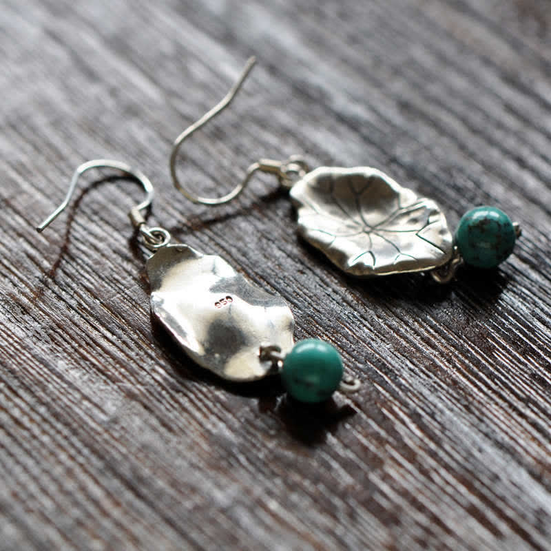 EverestArtStudios 925 Sterling Silver Turquoise Lotus Leaf Protection Drop Dangle Earrings