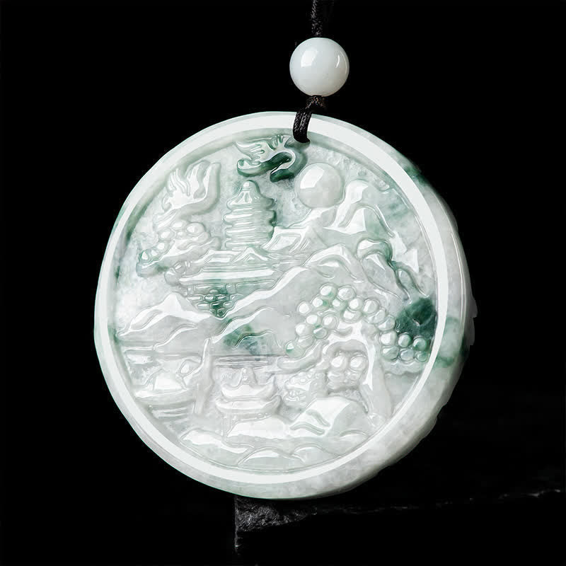 EverestArtstudios Mountain Landscape Jade Abundance String Necklace