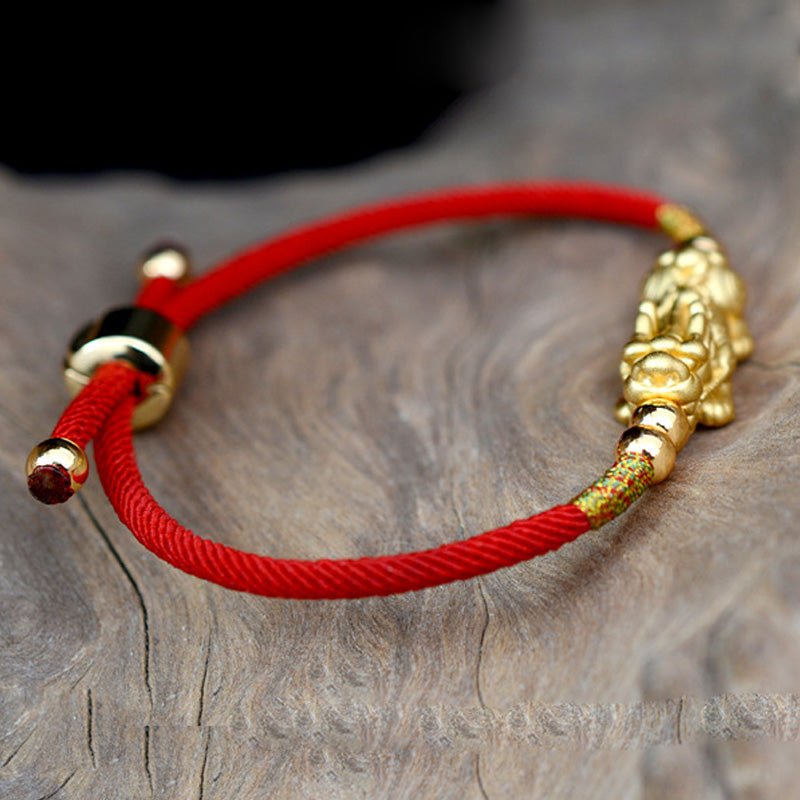 EverestArtstudios 24K Gold-Plated PiXiu Luck Red String Bracelet