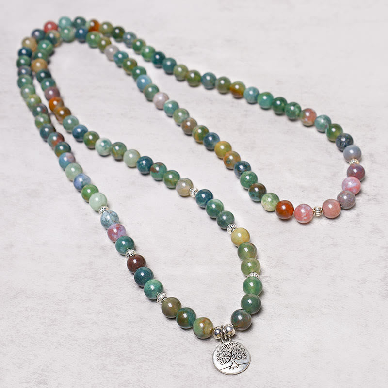 Buddha Stones 108 Mala Beads Indian Agate Lotus OM Tree of life Positive Calm Bracelet