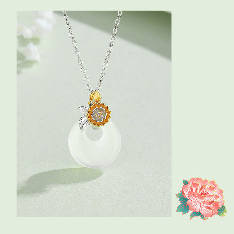 EverestArtstudios 925 Sterling Silver Round Chalcedony Twelve Months Flower Harmony Necklace Pendant