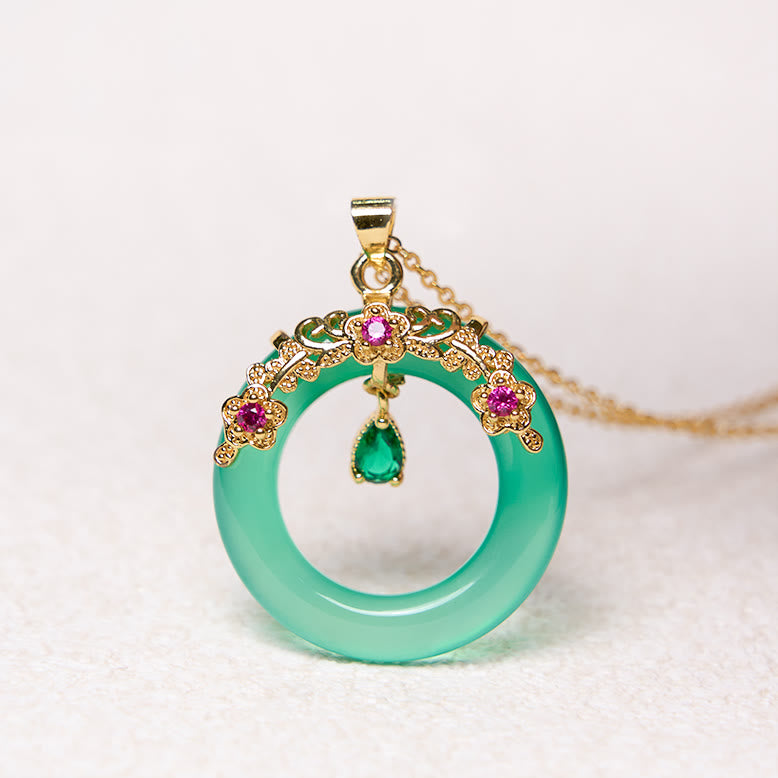 EverestArtstudios Green Chalcedony Peace Buckle Design Strength Necklace Pendant