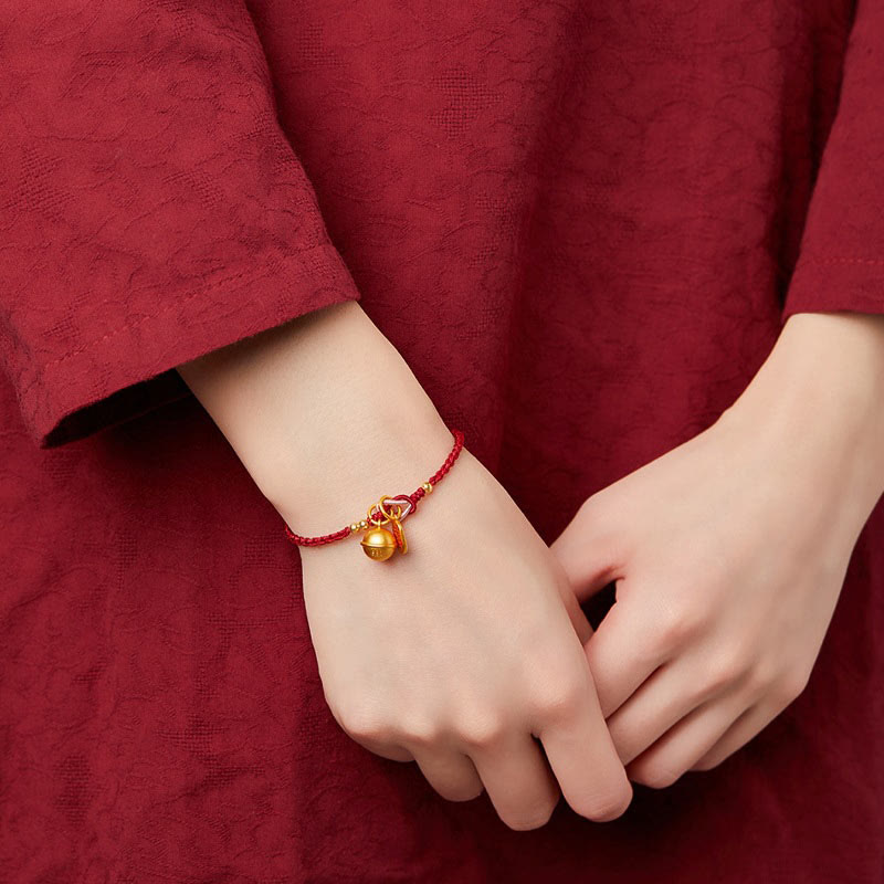 EverestArtstudios Handmade Fu Character Charm Luck Happiness Bell Red Rope Bracelet