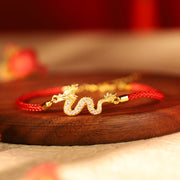 EverestArtstudios 925 Sterling Silver Year Of The Dragon Auspicious Golden Dragon Luck Red Rope Chain Bracelet