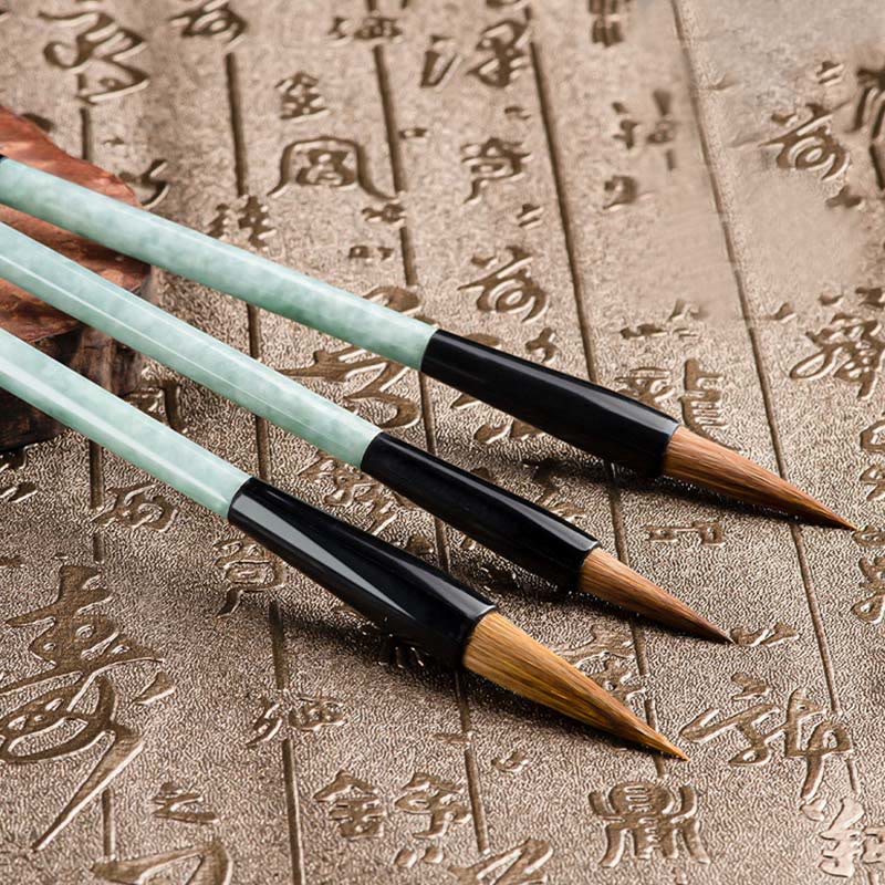 EverestArtstudios Natural Jade Luck Chinese Calligraphy Brush Pen Chinese Writing Brush With Gift Box