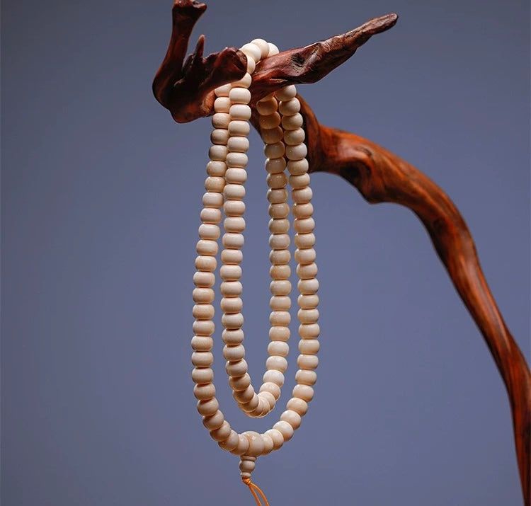 EverestArtStudios Natural Reclaimed Mammoth Ivory 108 Prayer Beads Bracelet & Mala Necklace, 8×6mm (0.31 × 0.24 inches) Handcrafted Buddhist Meditation Beads