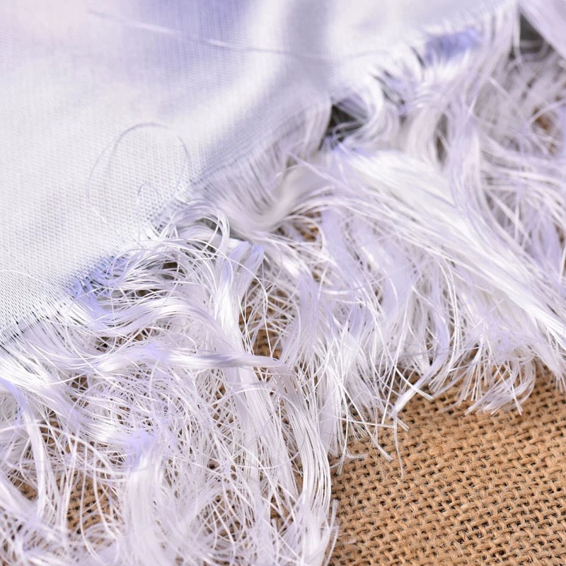 White Embroidered Tibetan Khata Scarf with Eight Auspicious Symbol