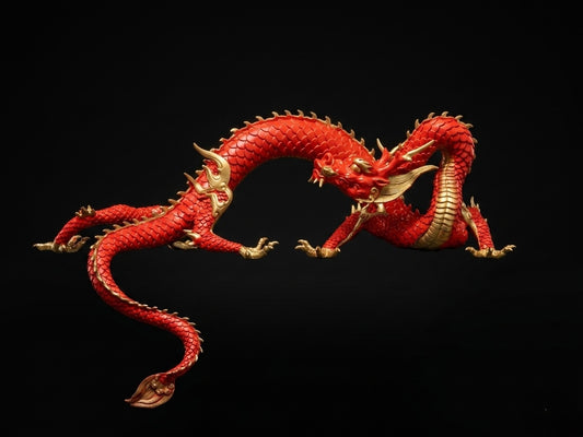 Handcrafted Red Brass Dragon Statue: Tibetan Feng Shui Decor