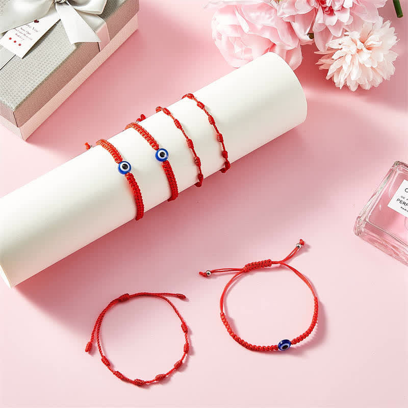 EverestArtstudios 4Pcs Evil Eye Seven Knot Red String Protection Bracelet