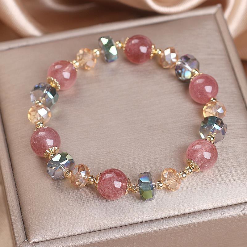 EverestArtstudios Natural Strawberry Quartz Colorful Crystal Positive Bracelet