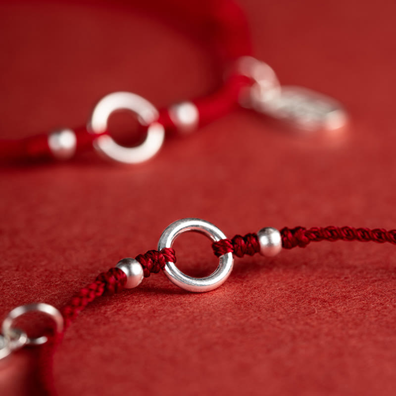 EverestArtstudios 925 Sterling Silver Lucky Fortune Peace Joy Lotus Peace Buckle Red String Bracelet