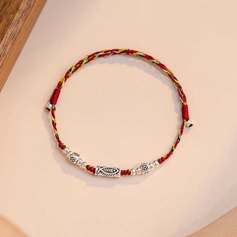 EverestArtstudios 925 Sterling Silver Luck Koi Fish Braided Colorful String Bracelet Anklet