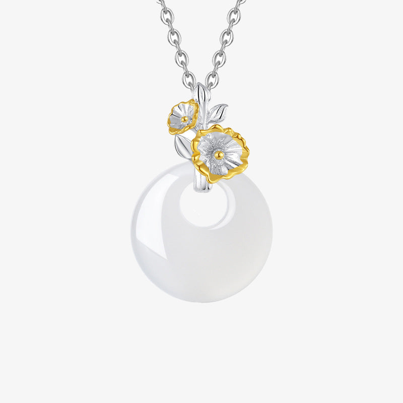 EverestArtstudios 925 Sterling Silver Round Chalcedony Twelve Months Flower Harmony Necklace Pendant