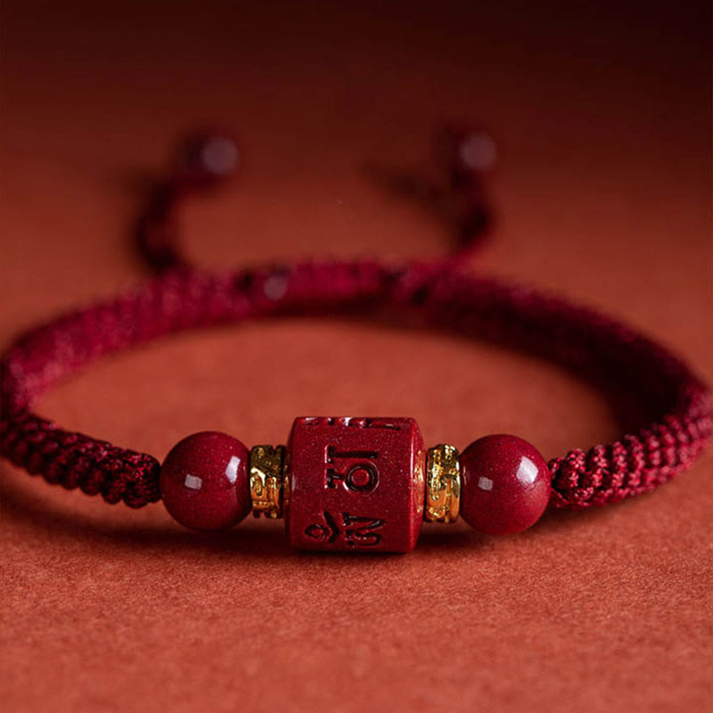 EverestArtstudios Tibet Cinnabar Om Mani Padme Hum Engraved Blessing Braided Bracelet