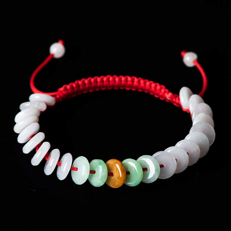 EverestArtstudios Round Jade Lucky Red String Weave Bracelet