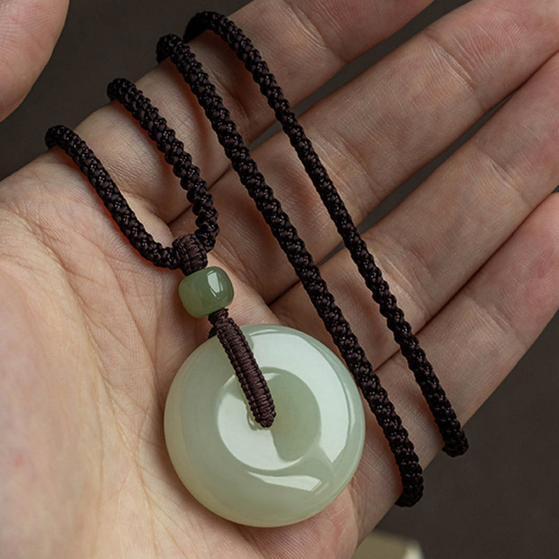 EverestArtstudios Natural Round Jade Peace Buckle Luck Prosperity Necklace Pendant