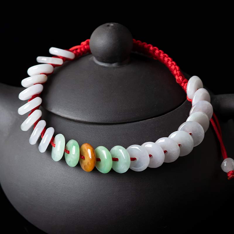 EverestArtstudios Round Jade Lucky Red String Weave Bracelet