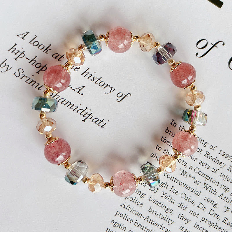 EverestArtstudios Natural Strawberry Quartz Colorful Crystal Positive Bracelet