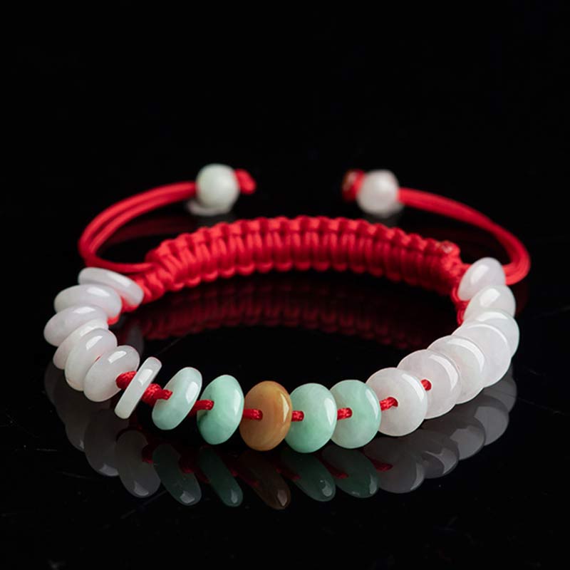 EverestArtstudios Round Jade Lucky Red String Weave Bracelet