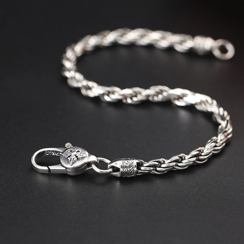 Buddha Stones 925 Sterling Silver Tibet Om Mani Padme Hum Double Dorje Vajra Twisted Design Peace Love Bracelet