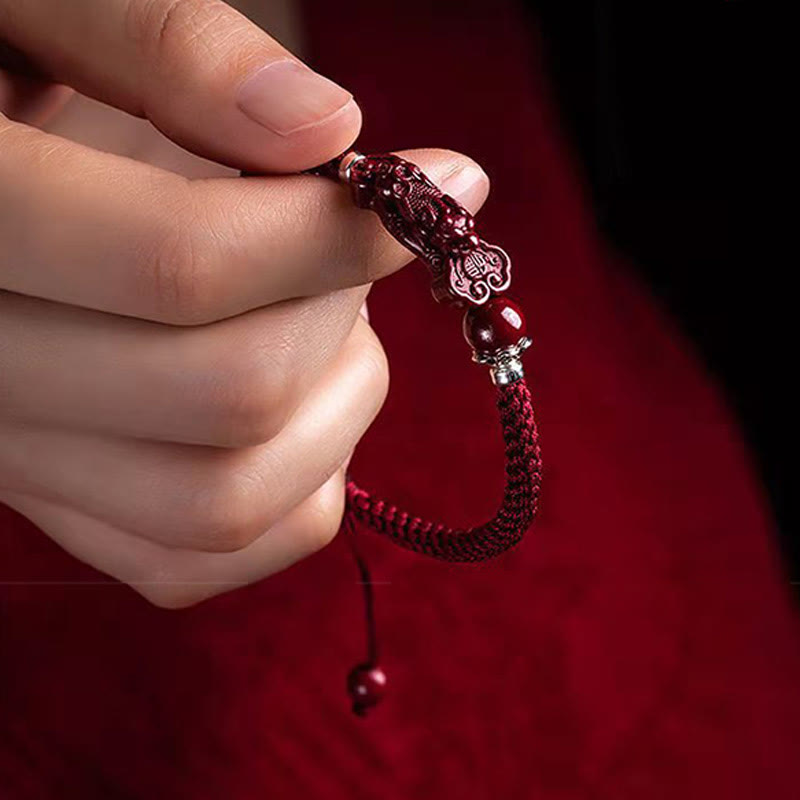 EverestArtstudios Handcrafted PiXiu Cinnabar Wealth Luck Braided Bracelet