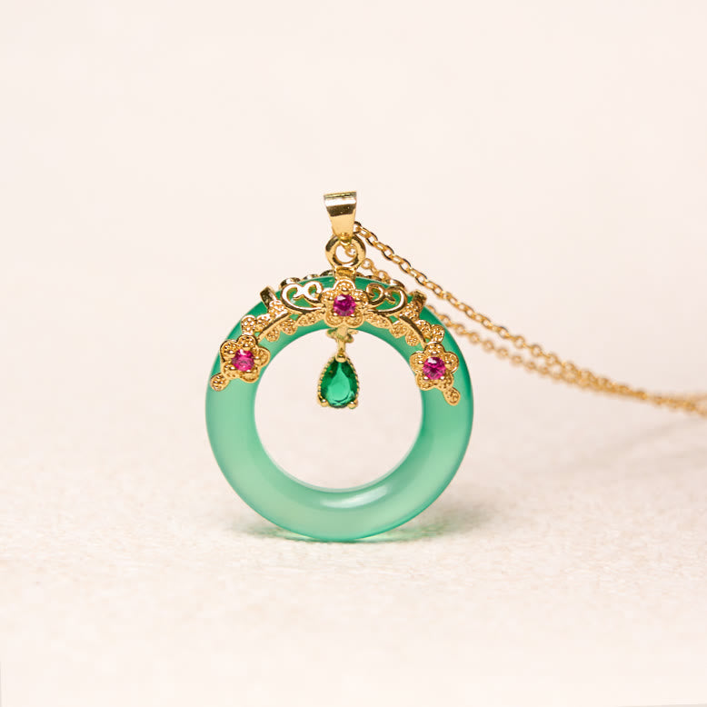 EverestArtstudios Green Chalcedony Peace Buckle Design Strength Necklace Pendant