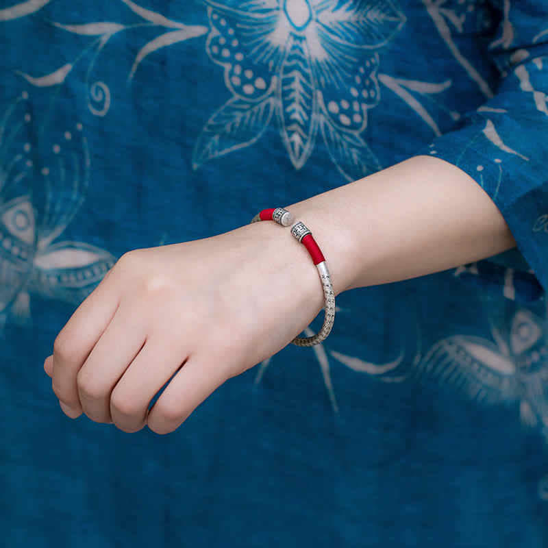 EverestArtstudios Tibet Om Mani Padme Hum Luck Red String Bracelet Bangle