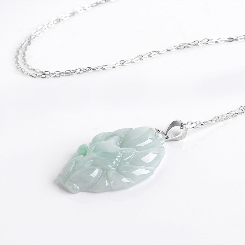 Buddha Stones Natural Jade Nine Tailed Fox Prosperity Titanium Steel Chain Necklace Pendant