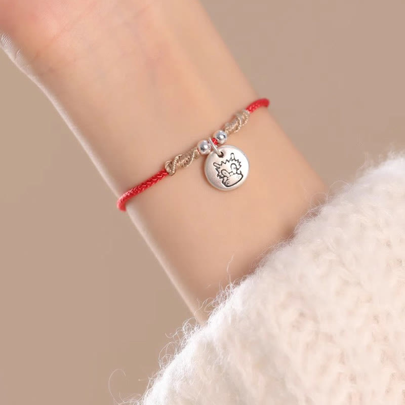 Buddha Stones Handmade 999 Sterling Silver Year of the Dragon Cute Chinese Zodiac Luck Braided Bracelet (Extra 35% Off | USE CODE: FS35)