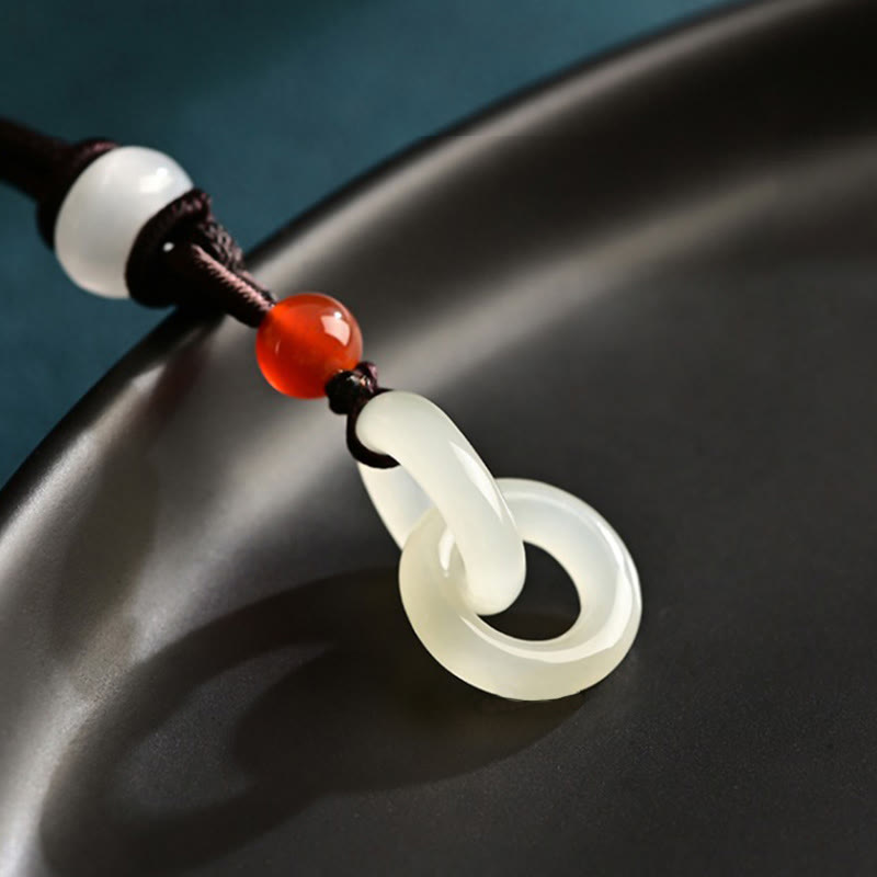 EverestArtstudios Natural Hetian Cyan Jade White Jade Double Peace Buckle Success Necklace Pendant
