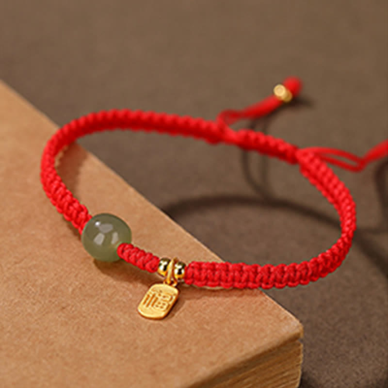 EverestArtstudios 925 Sterling Silver Hetian Jade Blessing Wealth Red String Bracelet