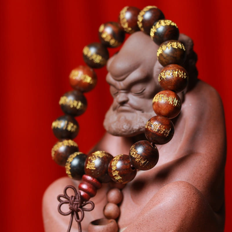 Buddha Stones Tibetan Rosewood Heart Sutra Engraved Cure Bracelet