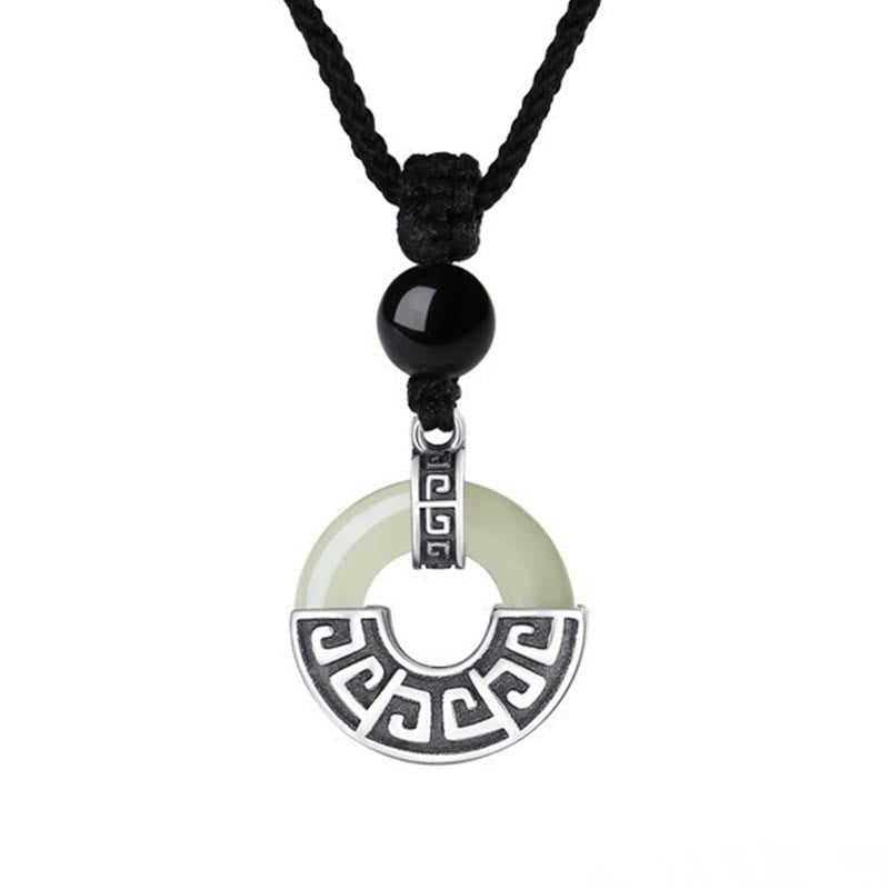 EverestArtstudios 925 Sterling Silver Natural Hetian Jade Peace Buckle Prosperity Necklace Pendant