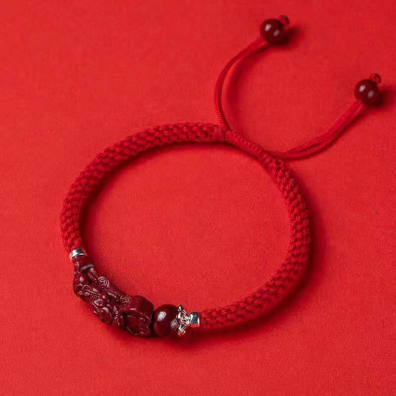 EverestArtstudios Handcrafted PiXiu Cinnabar Wealth Luck Braided Bracelet