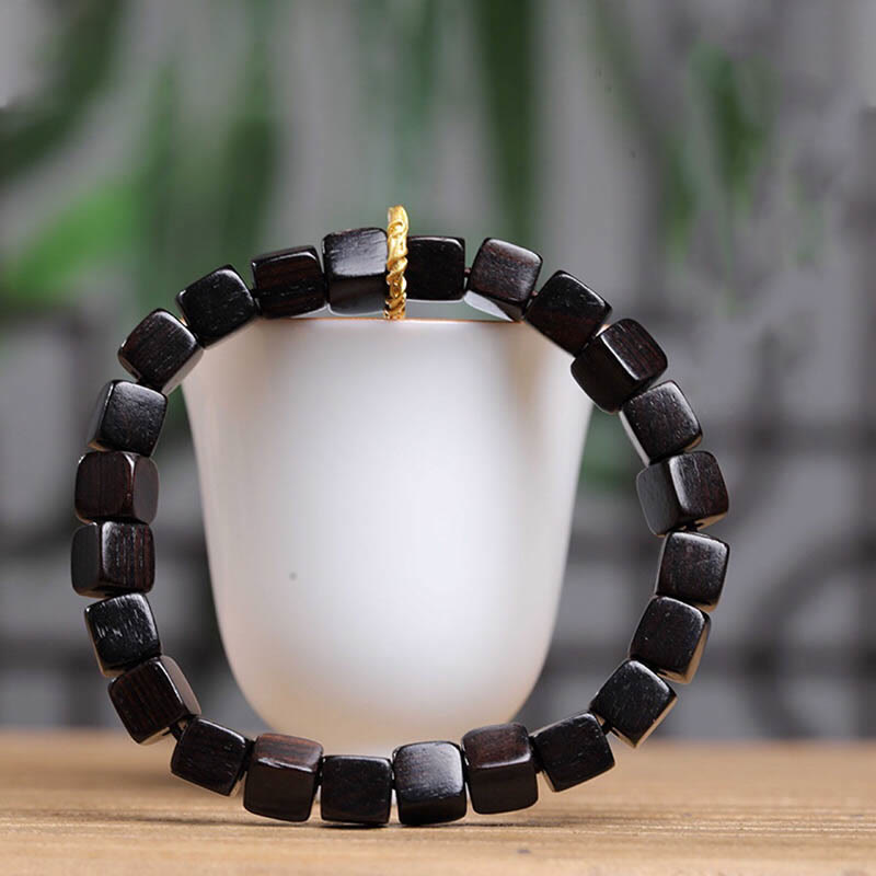 EverestArtStudios Tibetan Ebony Wood Square Beads Peace Calm Bracelet