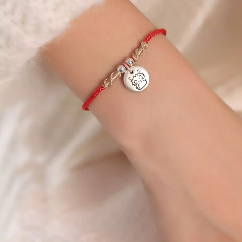 Buddha Stones Handmade 999 Sterling Silver Year of the Dragon Cute Chinese Zodiac Luck Braided Bracelet (Extra 35% Off | USE CODE: FS35)