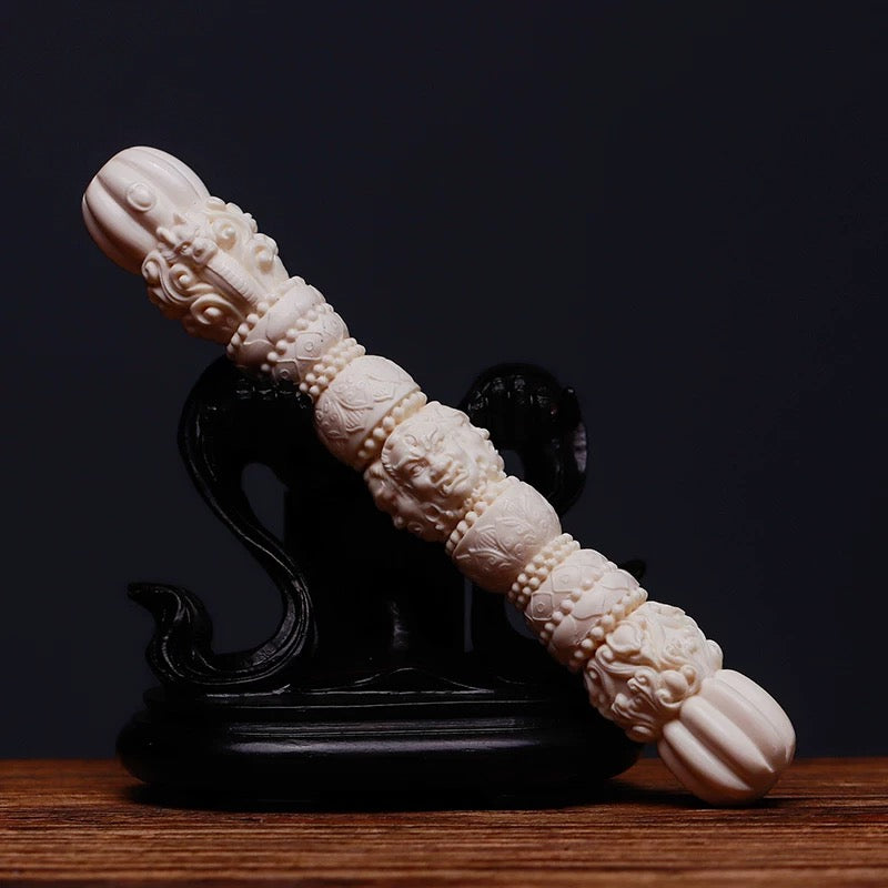 EverestArtStudios Natural Reclaimed Mammoth Tooth Vajra Dorje | Hand Carved Tibetan Buddhist Ritual Scepter | Fossil Meditation Altar Tool Gift