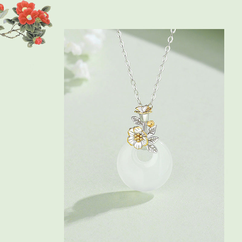 EverestArtstudios 925 Sterling Silver Round Chalcedony Twelve Months Flower Harmony Necklace Pendant