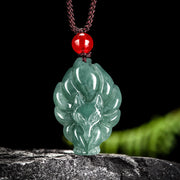 EverestArtstudios Natural Green Jade Nine Tailed Fox Luck Necklace Pendant