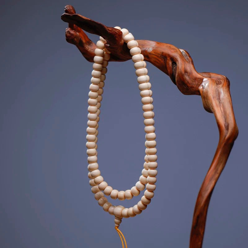 EverestArtStudios Natural Reclaimed Mammoth Ivory 108 Prayer Beads Bracelet & Mala Necklace, 8×6mm (0.31 × 0.24 inches) Handcrafted Buddhist Meditation Beads