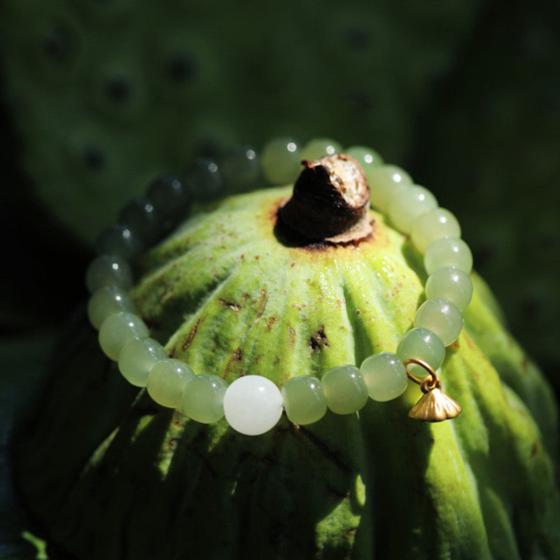 Buddha Stones Jade Lotus Abundance Adjustable Bracelet