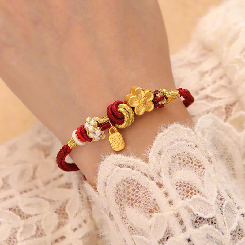 EverestArtstudios Peach Blossom Happiness Charm Luck Red String Bracelet