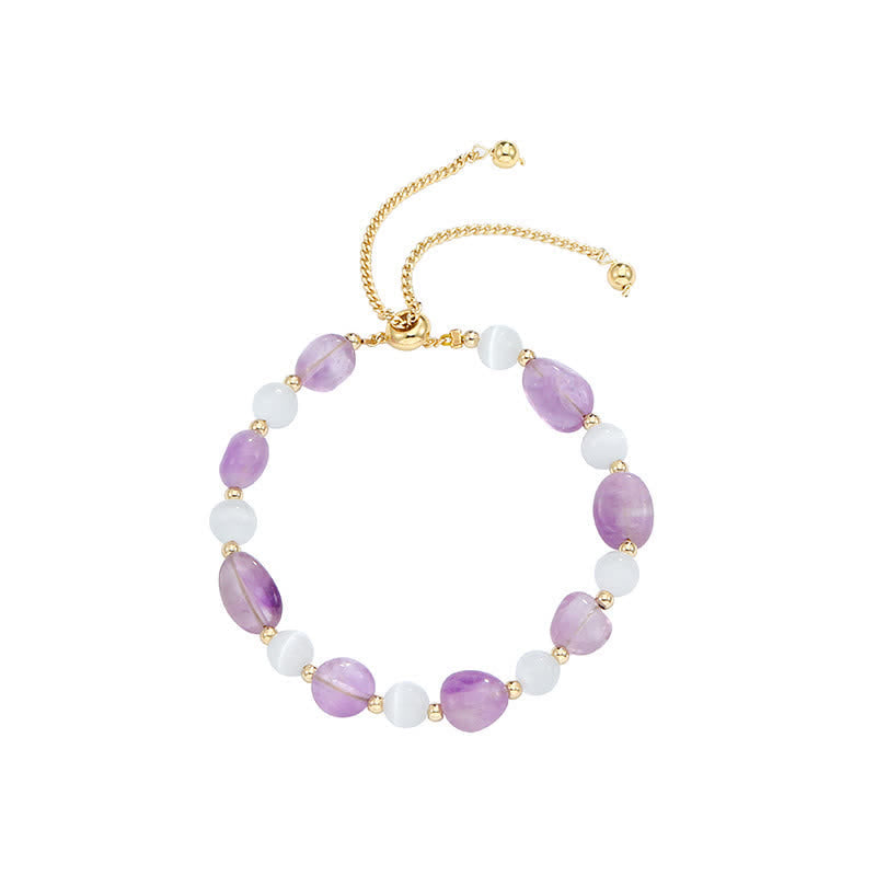 Buddha Stones Amethyst Pink Crystal Black Rutilated Quartz Spiritual Awareness Bracelet